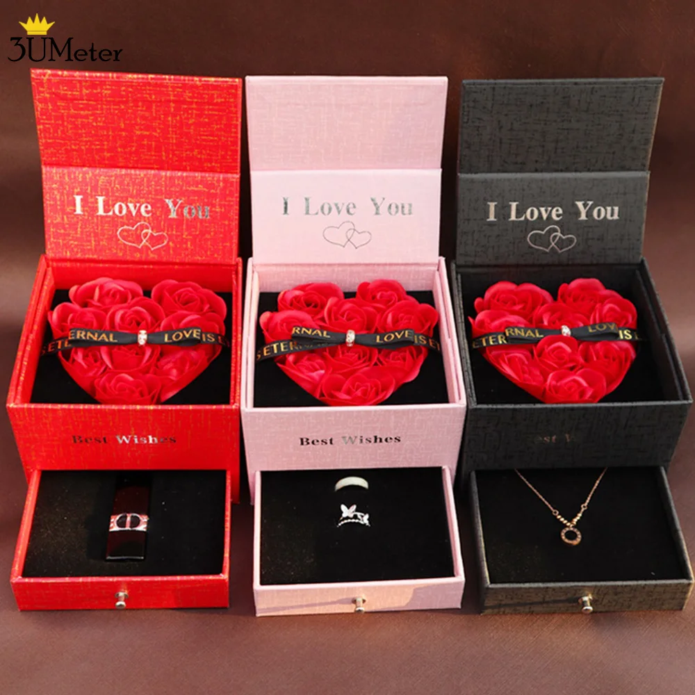 

2022 New Jewellery Boxes Soap Flower Artificial Rose Necklace Storage Box For Wedding Valentines Day Gifts for Girlfriend Women