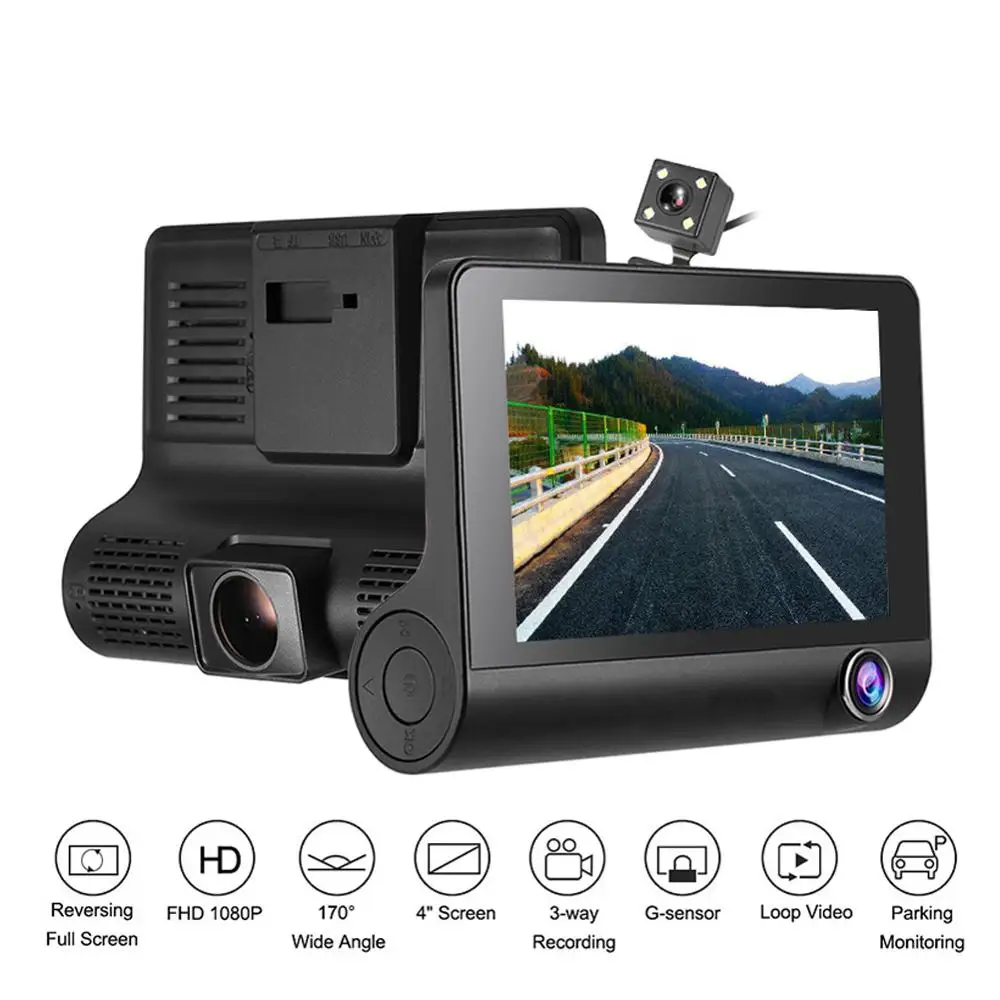 

3 Cameras Lens 4.0In Car DVR 24H Dash Cam HD 1080P Dash Camera Dual Lens Video Recorder 1080P Black Box Cycle Dashcam Mirror