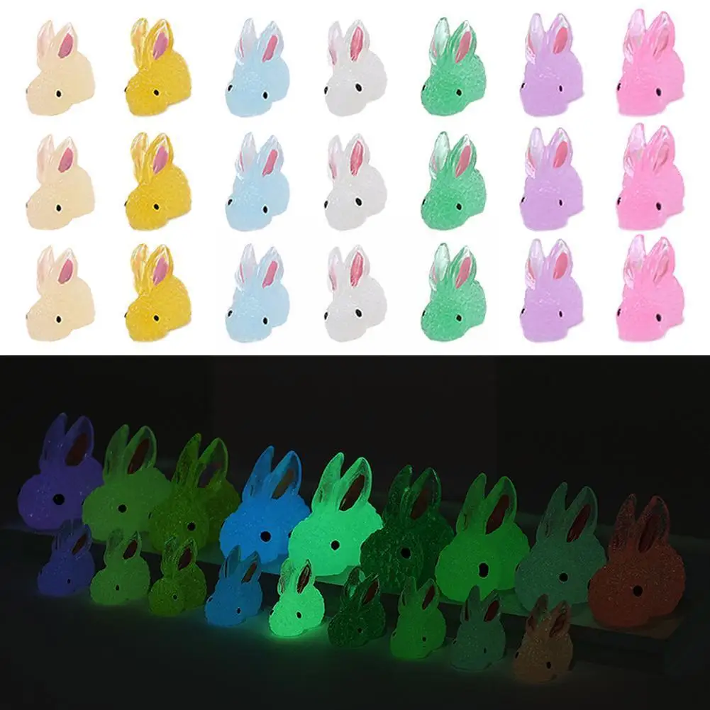

70pcs Cartoon Miniature Rabbit Resin Glowing Mini Bunny Bunny Micro Phone DIY DIY Hairpin Rabbit Garden Figurine Landscape C3C9