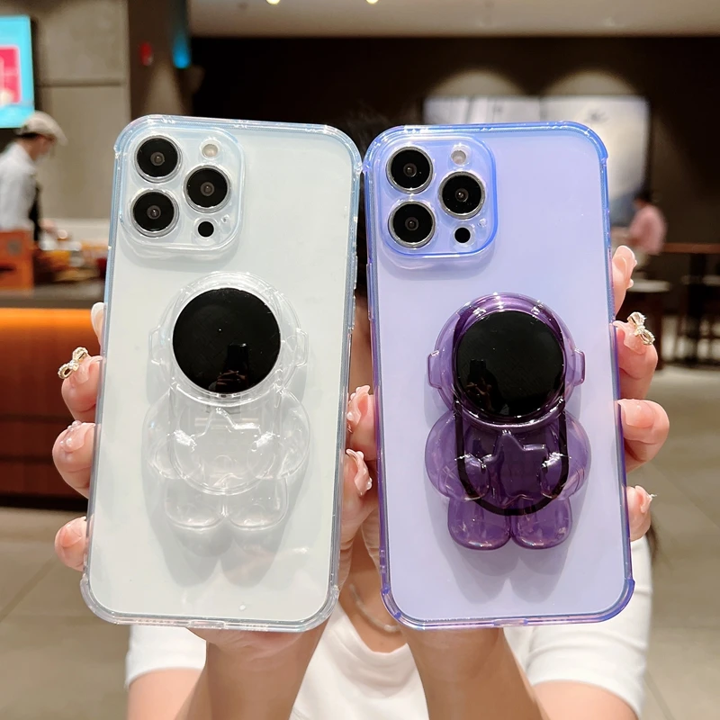

6D Astronaut Folding Stand Case For iPhone 13 12 XSMAX 11 Pro Max XR XS 7 8 Plus Space Holder Soft TPU Camera Phone Cover