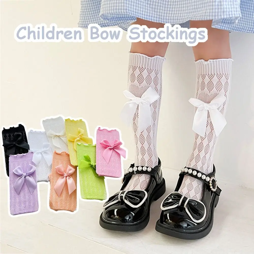 

Cute Solid Color Bow Lace Socks Preppy Style Breathable Pile Sock Korean Style Stocking Girls Calf Socks Cotton Hosiery