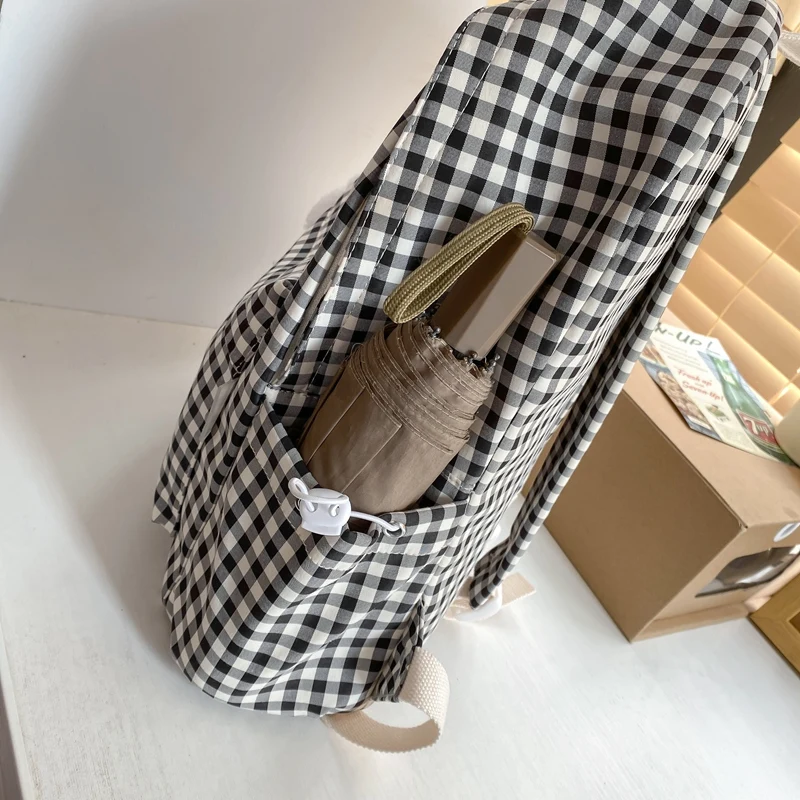 College Students Waterproof Nylon Backpack Schoolbag Girls Plaid Travel Double Shoulder Bag Female Cute Schoolbag