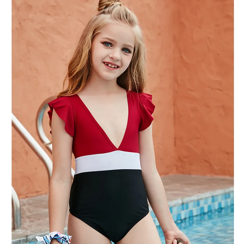 

Colorblock V-neck Fashion Trend Swimwear For Clothes Girl Summer 2022 Beach Children Suit Swimsuit For A Teenager Kids Bikini