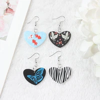 1pair cute heart woman dangle earrings acrylic butterfly and goldfish drop earrings for girl birthday gift