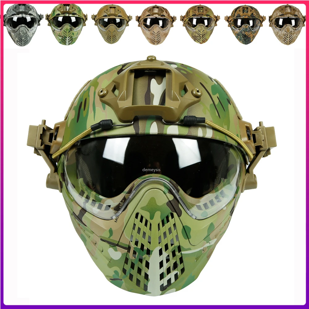 

Tactical Helmet Airsoft Paintball CS Helmets Military Combat Training Wargame Head Protector with Removable Face Mask + Goggles