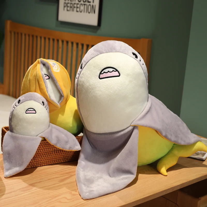 

35-65cm Cute Mango Shark Plush Toy Stuffed Animal Soft Plushie Funny Shark Turn into Mango Pillow Doll Toys for Kids Girls Gift