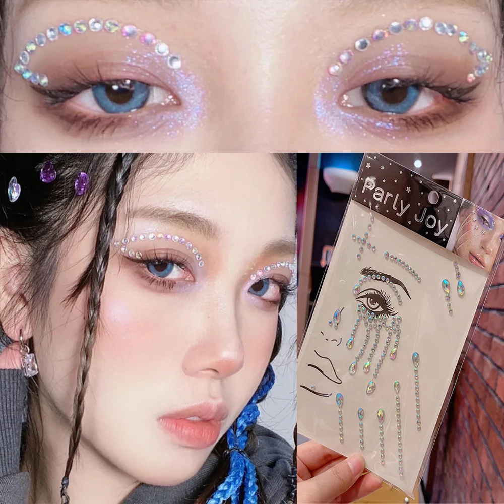 Three Scouts 3D Glitter Face Jewelry Tattoo Sticker Diamond Makeup Art Eyeliner Temporary Tattoo Party Makeup Tools Eye Acrylic