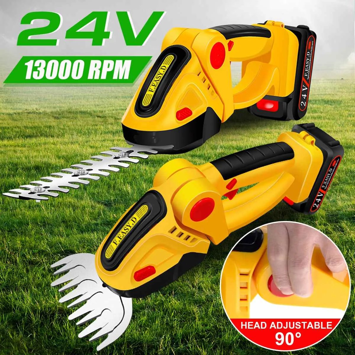 2 in 1 Electric Cordless Household Trimmer Hedge Trimmer Disassembly 24V Weeding Shear Pruning Mower Tool with 2PC Battery