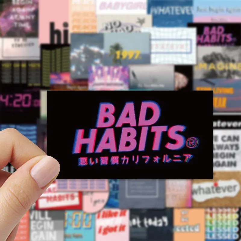 

50pcs Inspirational Lost Text Diary Storage Box Laptop Guitar Decoration Waterproof Sticker stickers aesthetic