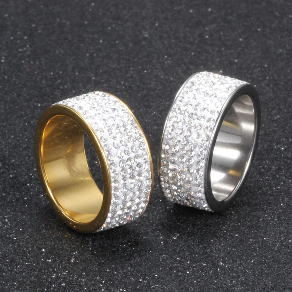 

Punk Five Rows Crystal Stainless Steel Ring Men Fashion Luxury Gothic Party Wedding Rings For Women Jewelry Valentine