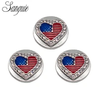 10pcs metal enamel silver roudn i love america flag crystal snap button charms fit 18mm diy ginger braceletbangle jewelry