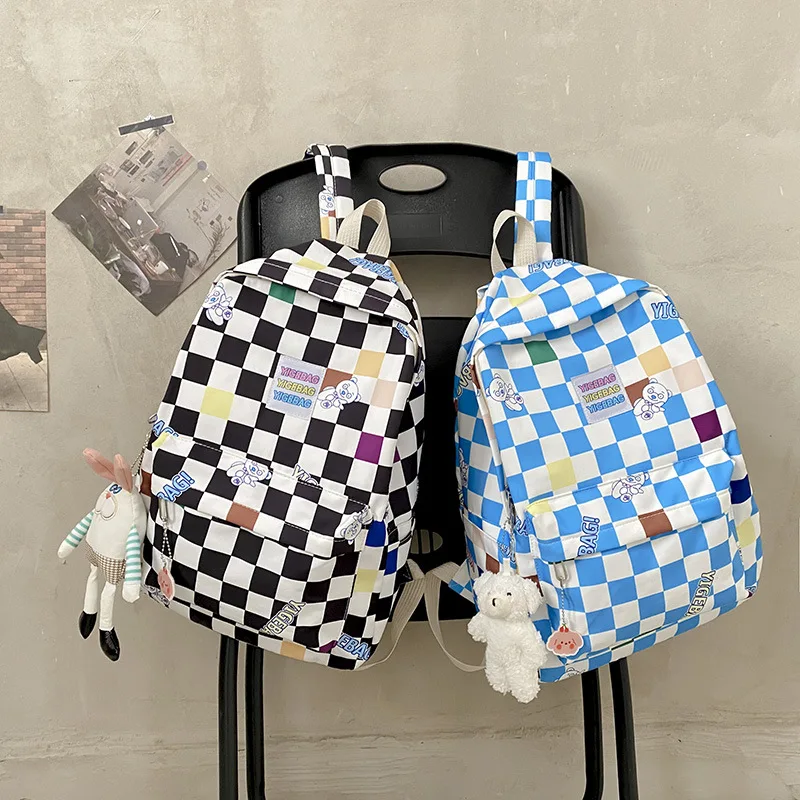 Новинка 2022, японская и Корейская версия, школьный портфель для старшей школы, женский рюкзак в клетку с медведем, симпатичный новый рюкзак к...
