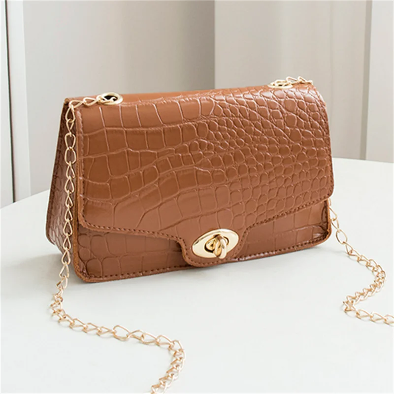 

Shoulder PU Bags Women Bags Leisure Crossbody Bag Crocodile Pattern Handbag Shoulder Messenger Chain Lock Small Square Bag