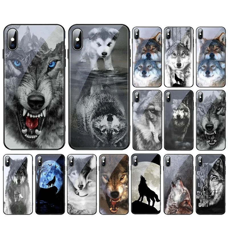 

Wolf Glass Funda Cell phone case For iphone 13 Pro Max 12 11 Pro Max XS XR X 8 7 Plus SE2 Mobile Phones Case