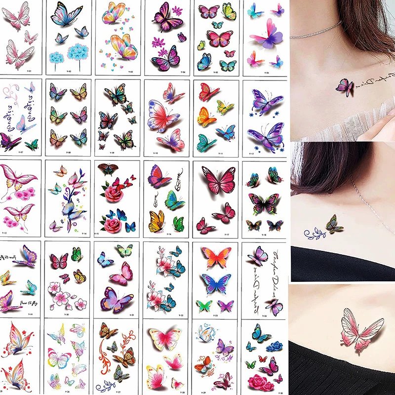 

30pcs/set Waterproof Butterfly Flowers Temporary Tattoo DIY Arm Body Leg Art Stickers Small Letter Fake Tattoo Stickers for Kids
