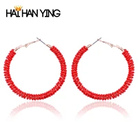 new fashion womens handmade bead ring earrings europe and the united states popular round hanging earrings red wedding earrings