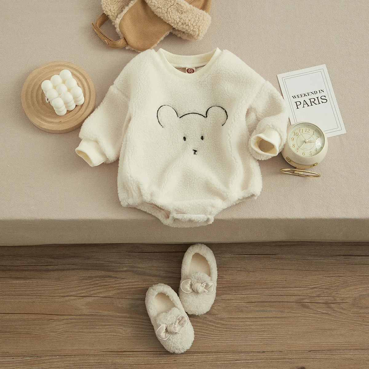 Детский зимний флисовый комбинезон с длинным рукавом и круглым вырезом