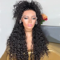 180%density 26inch natural black kinky curly soft lace front wig for women with baby hair natural hairline high temperatur