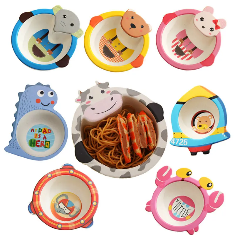 

Baby Feeding Bowls Natural eco friendly Bamboo Fiber Children Plates Portable Cute Animal Toddler Cartoon Dishes Tableware