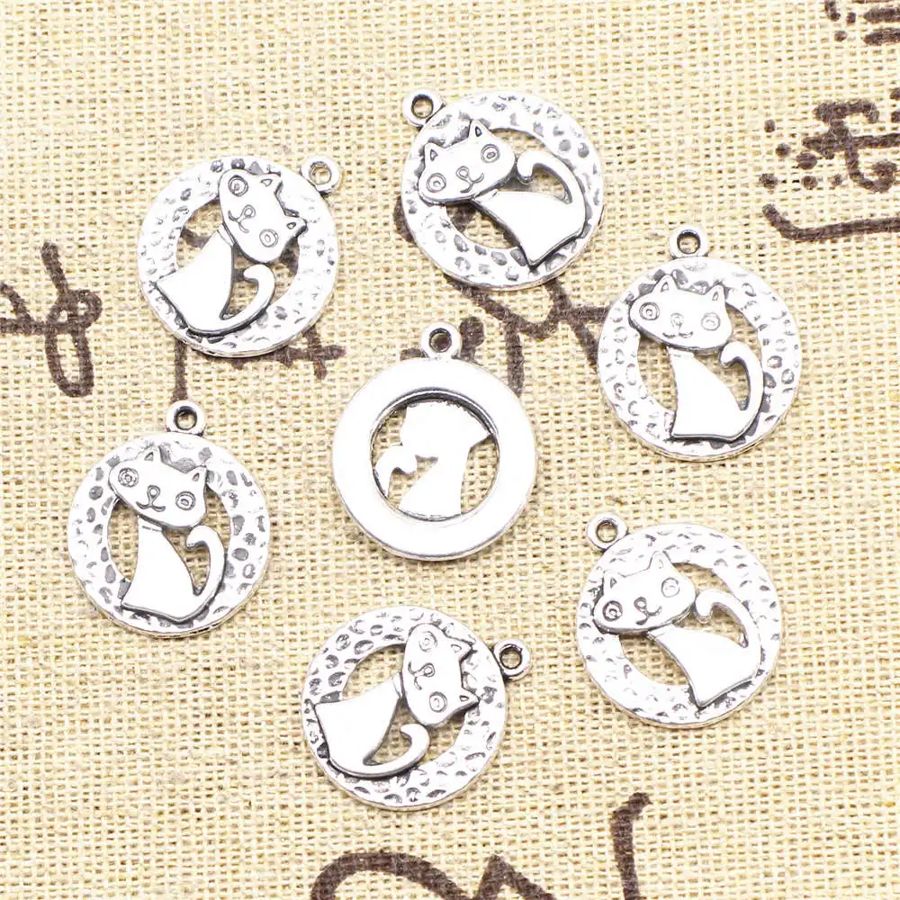 

Cat Cute Charms Pendants Findings For Diy 17X20mm Antique Silver Color 10 Pieces