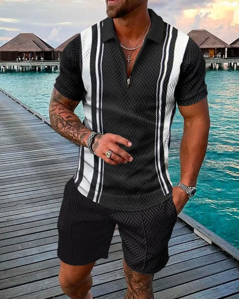 Men's Polo Shirts&Shorts 2 Piece Sets Luxury Brand Casual Suit Zipper Lapel T-shirt Short Sleeve Tracksuit Male Jogger Outfits
