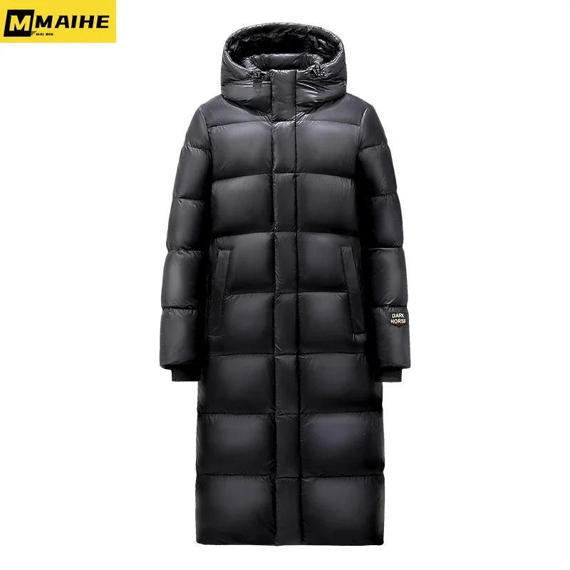 Пуховик зимний мужской средней длины с капюшоном и утолщенной подкладкой