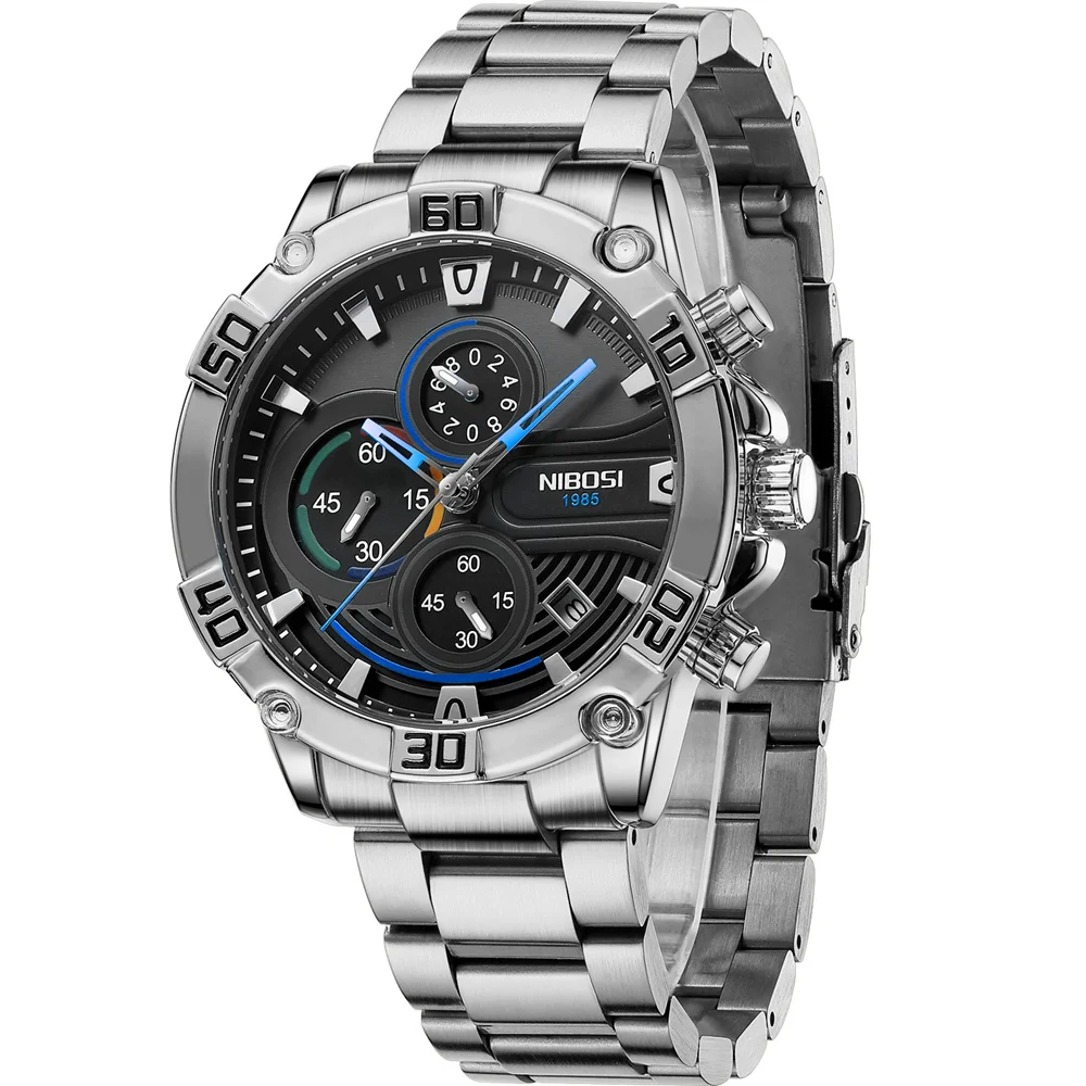 

NIBOSI Big Men Watch Luxury Business Quartz Watches Stainless Strap Male Sport Chronograph Men's Wristwatch Waterproof Luminous