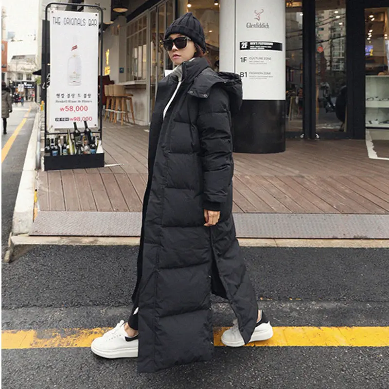 Black Winter Jacket Women 2022 Parkas Hem Extra Maxi X-Long Down Cotton Coats Female Clothing Outerwear Hooded Padded Tops Lady