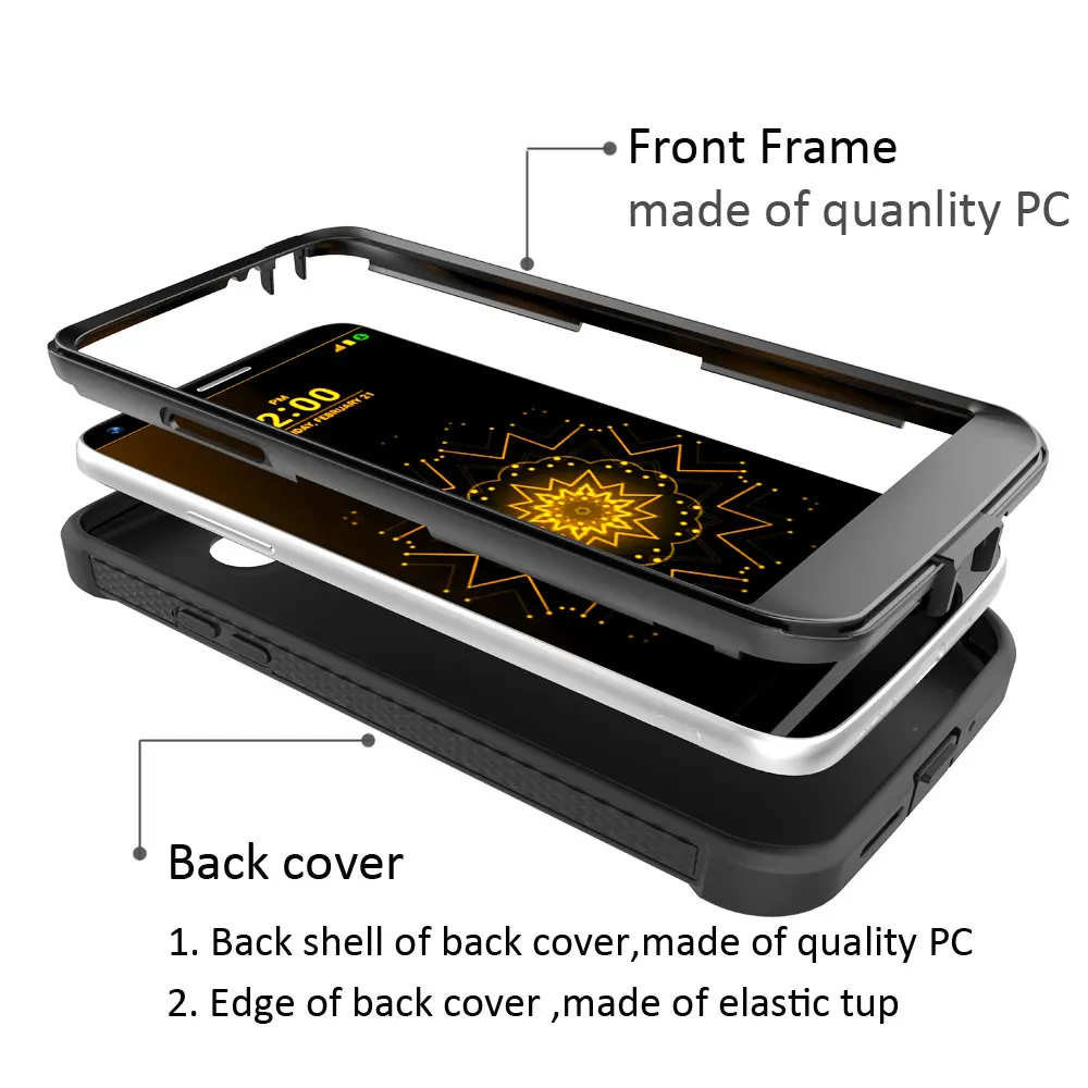 For LG G5 Phone Case Heavy Duty Protection Cover Joylink Built-in Screen Protector Defender Business Black