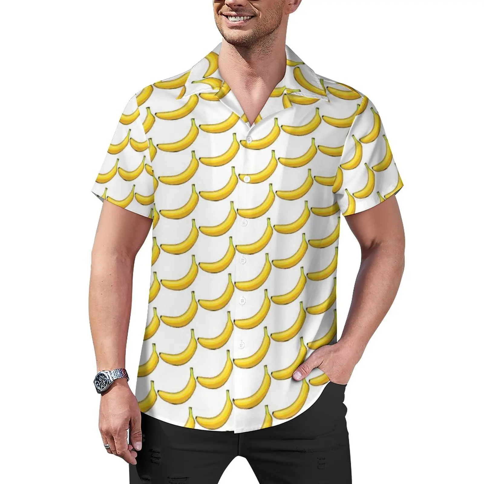 

Funny Banana Loose Shirt Men Vacation Fruit Vegetarian Casual Shirts Hawaii Custom Short-Sleeve Streetwear Oversized Blouses