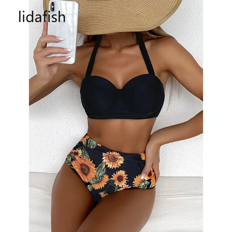 

Lidafish, новый женский комплект бикини, Размеры S-XXL, женский купальник с чашками пуш-ап и лямкой на шее, женский купальник, летняя пляжная одежда