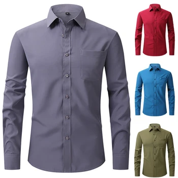 Spring and Autumn 2023 New US Size Iron free Elastic Shirt Large Men's Business Casual Long Sleeve Slim Professional Dress 1