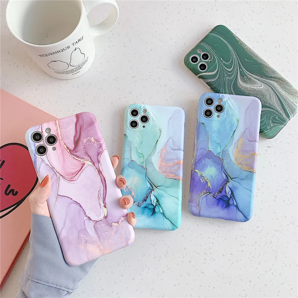 

Ottwn Fashion Matte Marble Texture Stone Phone Case For iPhone 11 Pro Max 12 13 Pro Max X XR XS Max 7 8 Plus Soft IMD Back Cover