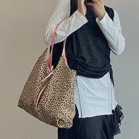 fashion leopard pattern women shoulder bags large capacity female canvas handbags contrasting color ladies travel casual tote