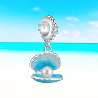 ocean blue amuleto 925 prata shell p%c3%a9rola amuleto fit pandora pulseira original diy produ%c3%a7%c3%a3o de j%c3%b3ias