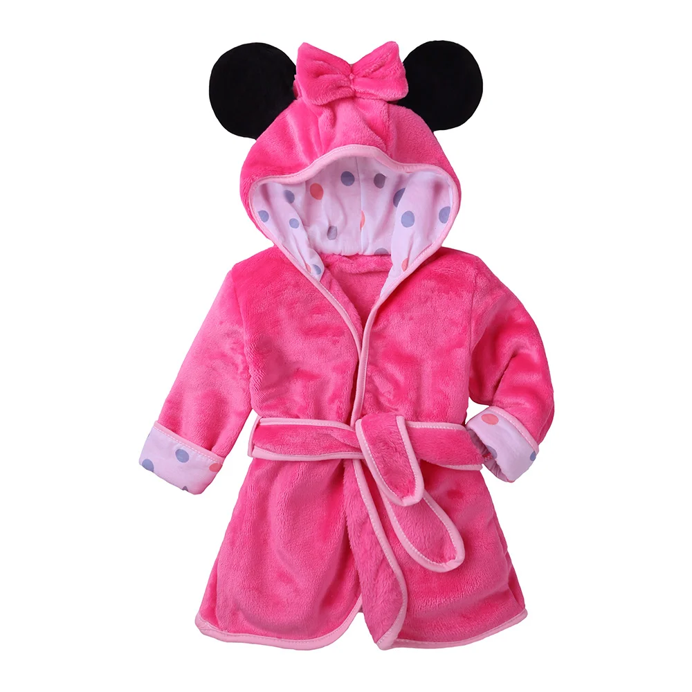 Pink Rabbit, 6-12M Infant Baby Boys Girls Cartoon Animal Bathrobe Coral Velvet Hooded Towel Bath Robe Long Sleeve Pajamas Clothes
