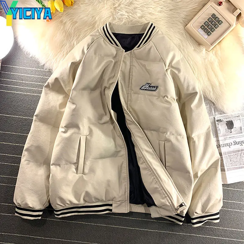 

YICIYA Winter Leather Jackets Men And Women 2023 Parkas Streetwear Hip Hop Thicken Warm Coats Harajuku Baseball Bomber Outwear
