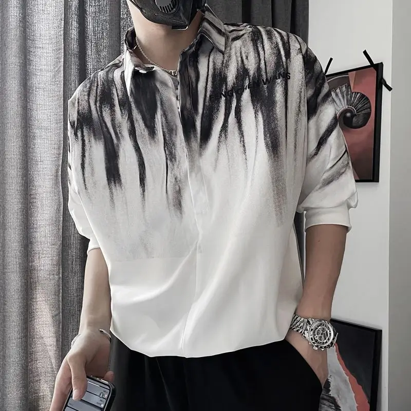 

Рубашка мужская на пуговицах, свободная Повседневная блуза с отложным воротником, красивый темпераментный корейский стиль, с рукавом до локтя, весна-лето