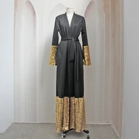 robe femme musulmane 2022 middle east new sequins black abaya dubai arab fashion lace up simple robe abayas for women