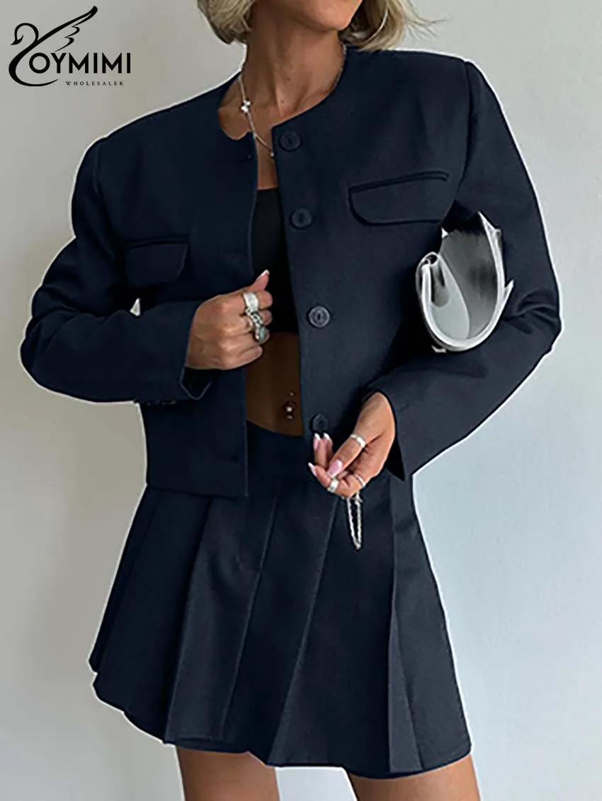 Oymimi Causal Темно-синие комплекты из 2 предметов Женский наряд Элегантные рубашки с