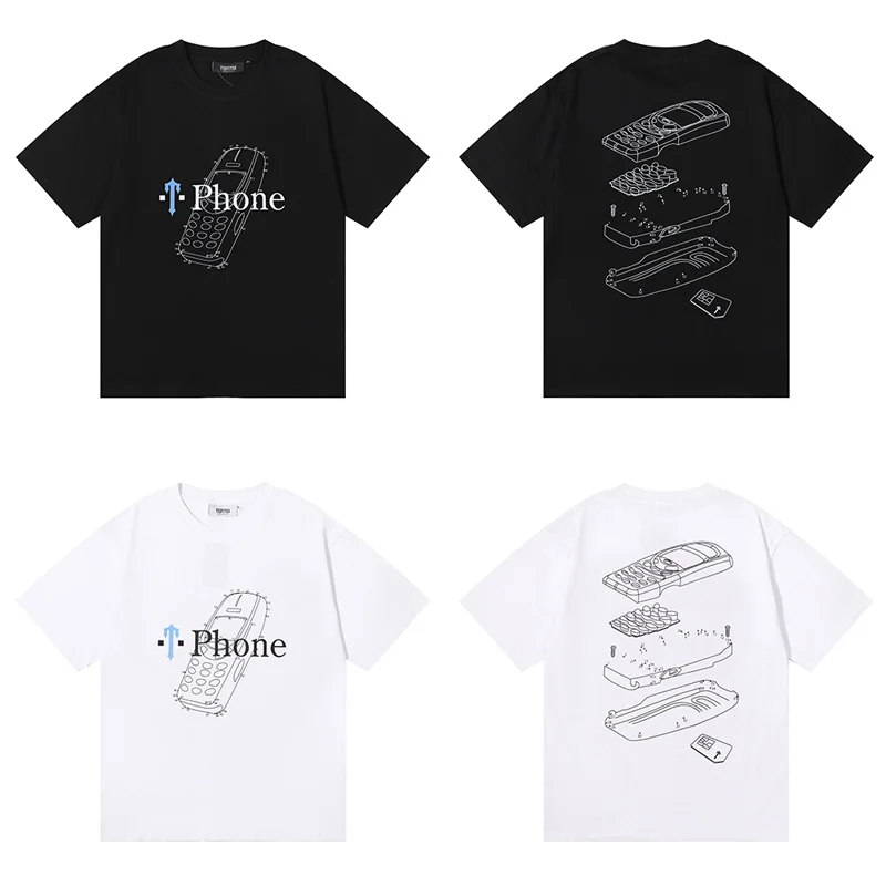 

Trapstar London T Shirt Big Phone Print Short Sleeve Men Women Top Versions High Street Casual T-Shirt Summer