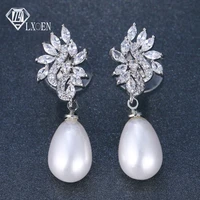 lxoen luxury women pearl earrings pear shape silver color drop earings jewelry gifts for party women earrings