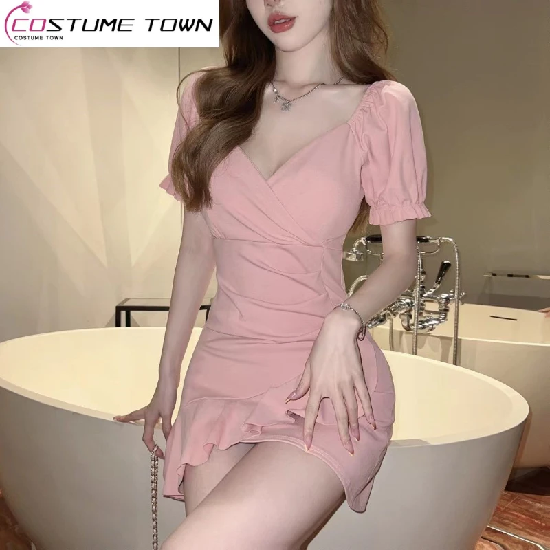 Женское платье с пышными рукавами привлекательное Привлекательное V-образным