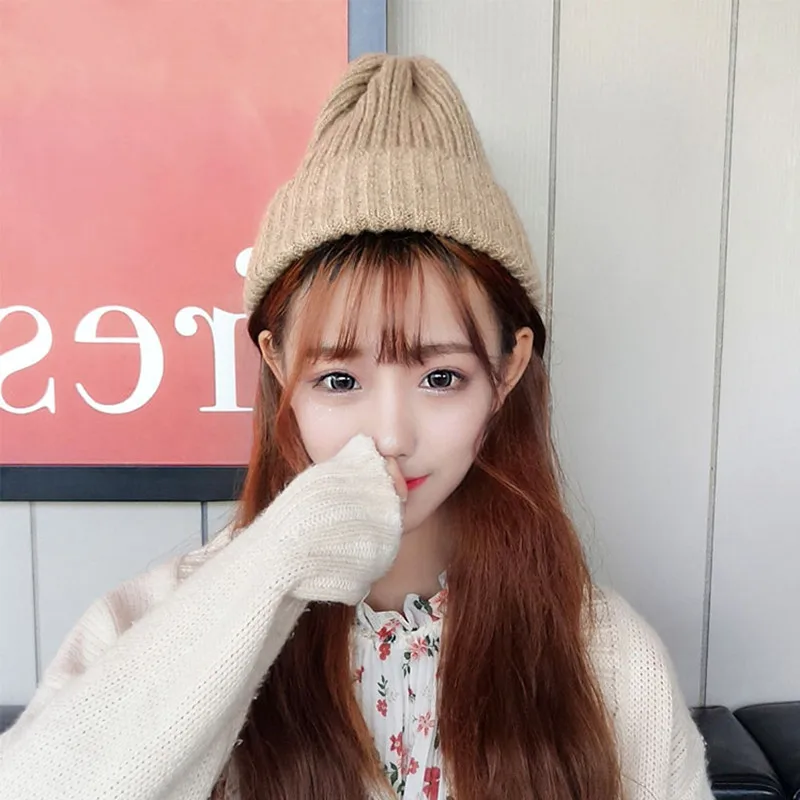 New Candy Colors Winter Hat Nice Women Knitted Hat Warm Soft Trendy Hat Kpop Style Wool Beanie Elegant All-match Hat