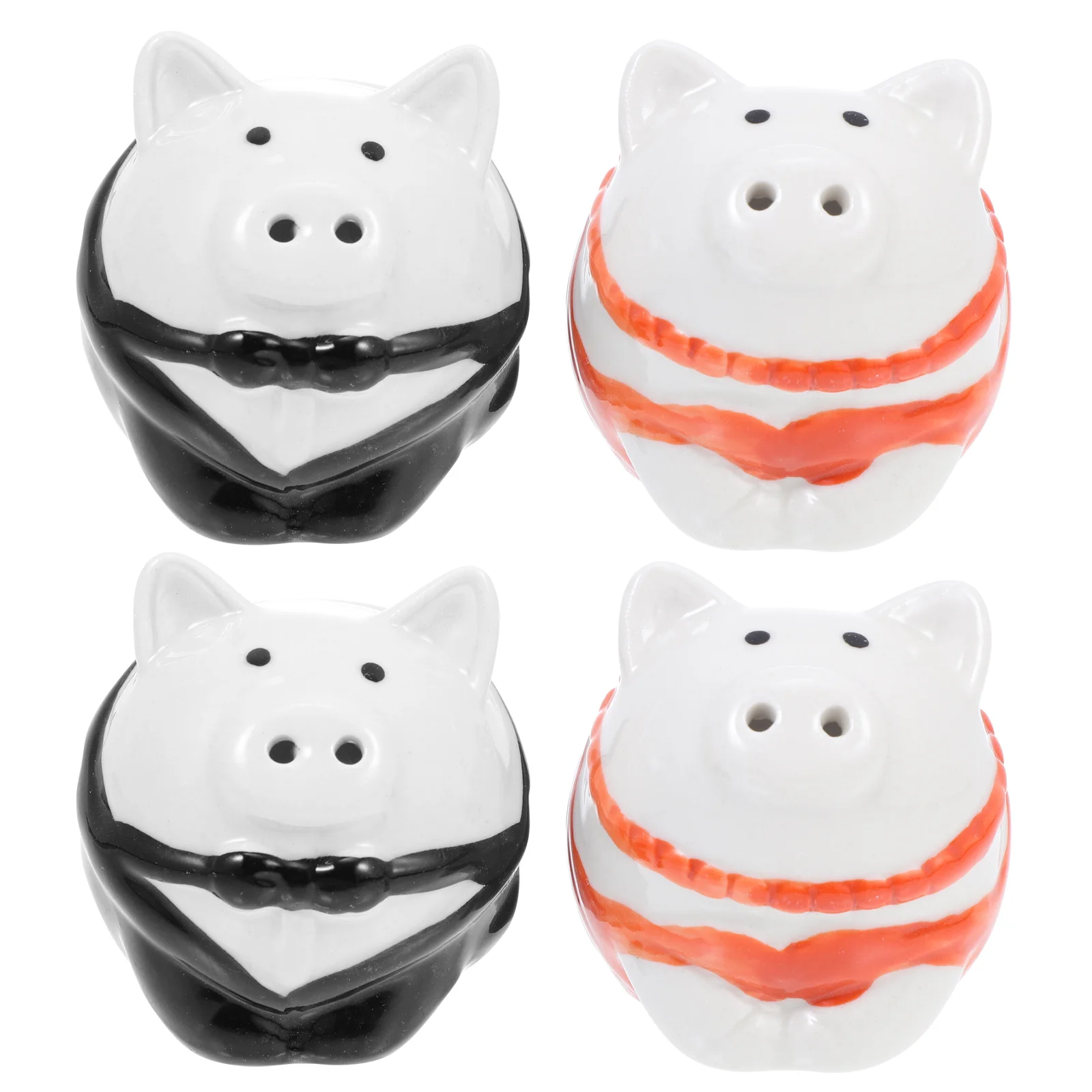 

4Pcs Kitchen Ceramic Jar Cartoon Decor Shaped Salt Jar Pepper Powder Holder