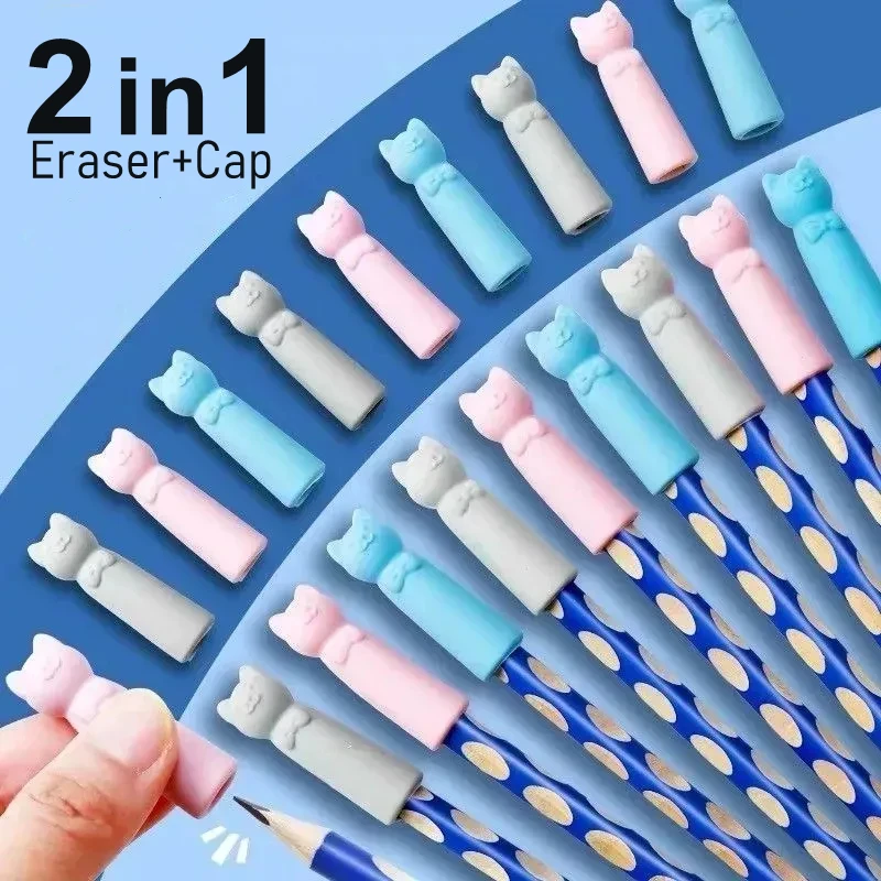 

1/20Pcs Eraser Pencil Nib Protective Cap Cartoon Cat Shape Pen Top Protector Cover Eraser Painting Correction Student Stationery
