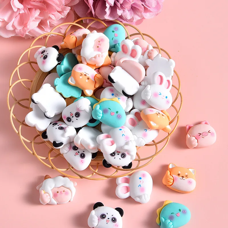 

10 шт., мини-мультяшная голова животного, смоляный кабошон с плоской задней частью, медведь, собака, кролик, сделай сам, скрапбукинг, бант для волос, центр, каваи, аксессуары