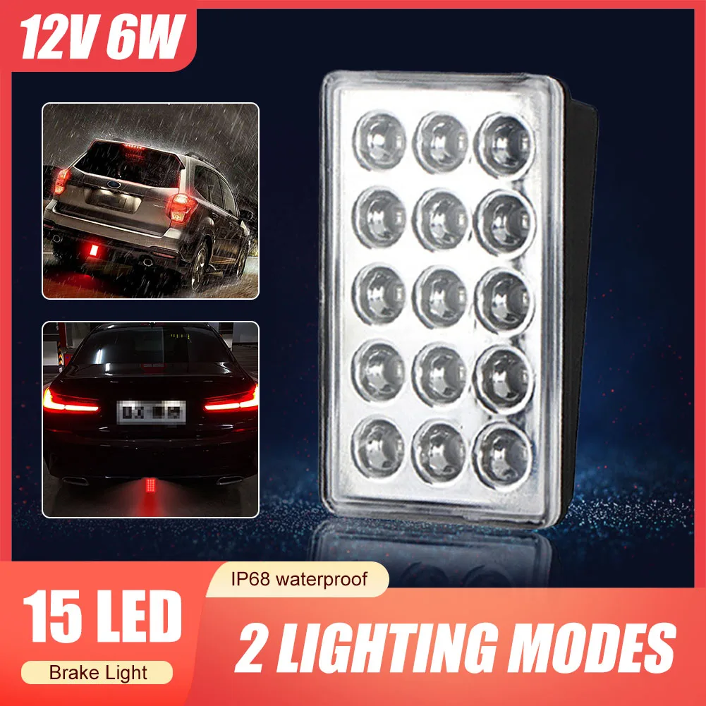 

LED Brake Light Sqaure Pilot Stop Safety Flashing Indicator 15LED Tail Light 12V DRL Auto Warning Brake Signal Lamp