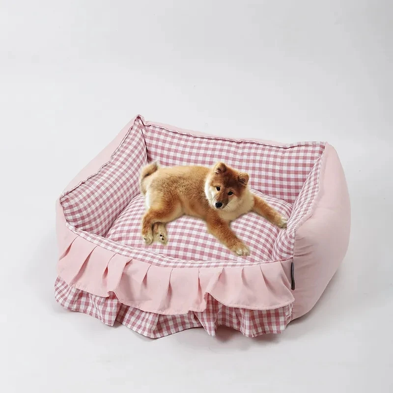 

New Tri Color Lace Plaid Four Corner Pet Nest Cat Nest Small Dog Seasonal Universal Mat Pet Supplies