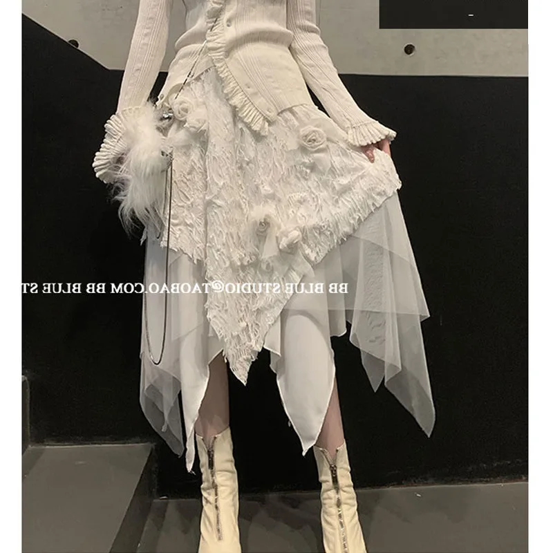 

The Temperament Is Thin, and The Design of The Minority Is Dark Rose Broken Hole Mesh Irregular Skirt, High Ji Sense and Chic Sk